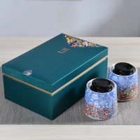 珐琅彩高档茶叶礼盒 青花瓷一壶两杯茶具礼品 陶瓷密封罐包装盒