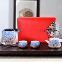珐琅彩高档茶叶礼盒 青花瓷一壶两杯茶具礼品 陶瓷密封罐包装盒
